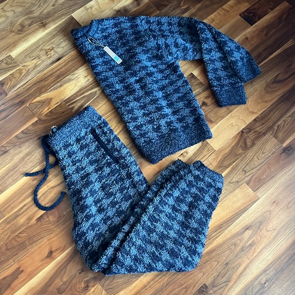 Skims Cozy Unisex S / M Pullover Top & Jogger Set Onyx Houndstooth NEW NWT - Picture 12 of 16